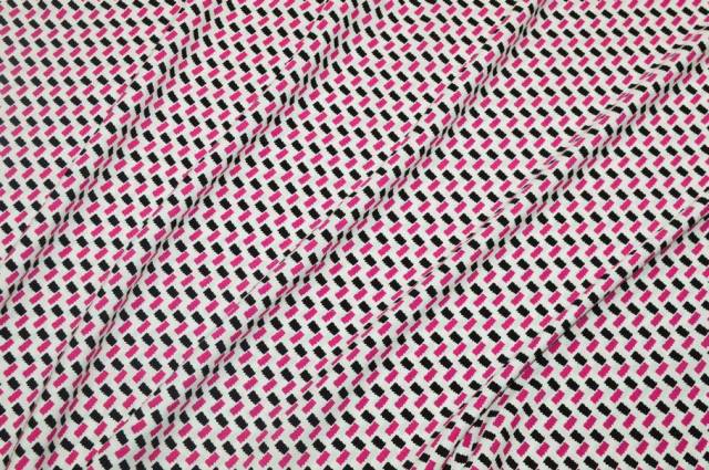 Vendita on line tessuto crepe pura viscosa fantasia geometrica fucsia nero - tessuti abbigliamento viscosa