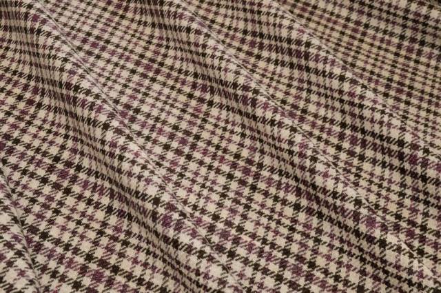 Vendita on line tessuto misto lana lino fantasia geometrica viola beige - tessuti abbigliamento lana scozzesi e quadri