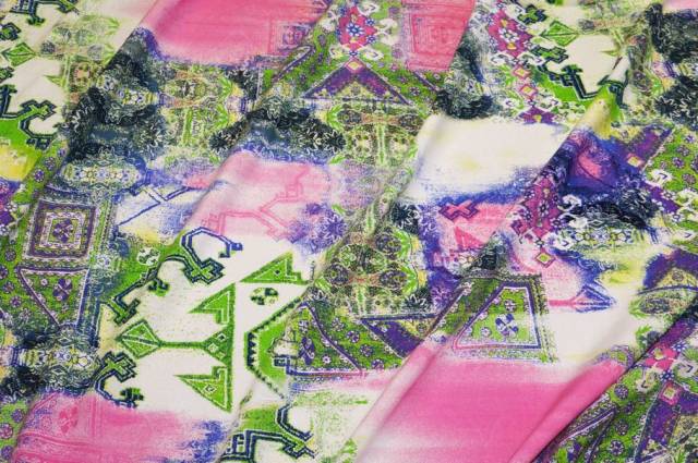Vendita on line tessuto pura viscosa fantasia etnica rosa verde - occasioni e scampoli tessuti fantasie 