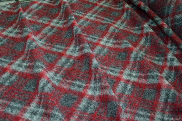 Vendita on line tessuto jersey pura lana scacco rosso grigio - tessuti abbigliamento lana jersey