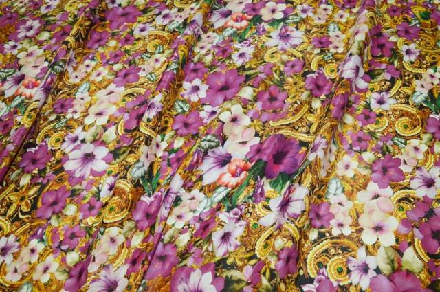 Vendita on line tessuto mussola misto seta fiore fucsia - cotoni fantasie varie