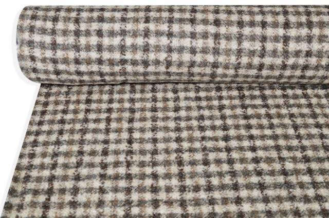 Vendita on line tessuto pura lana effetto boucle scacchetto beige - tessuti abbigliamento lana scozzesi e quadri