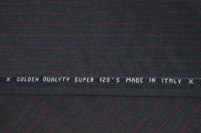 Vendita on line tessuto pura lana super 120's gessato grigio riga rossa - prodotti