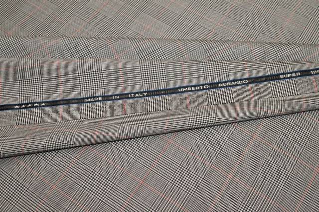 Vendita on line tessuto pura lana super 120's principe di galles riquardo rosso - prodotti
