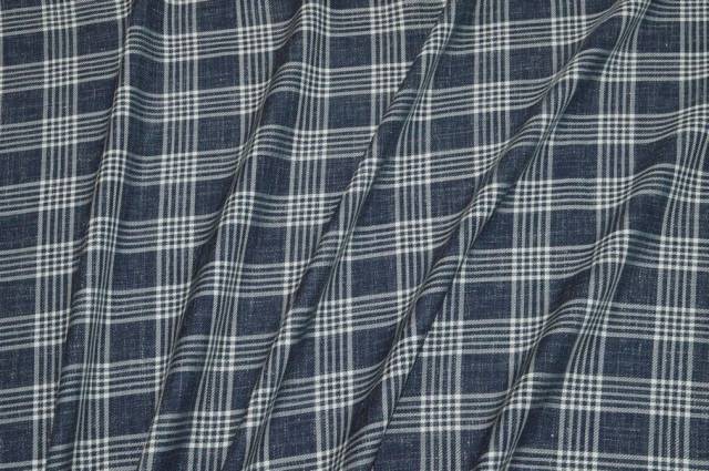 Vendita on line tessuto misto lino lana seta scacco blu - tessuti abbigliamento scacchi e scozzesi