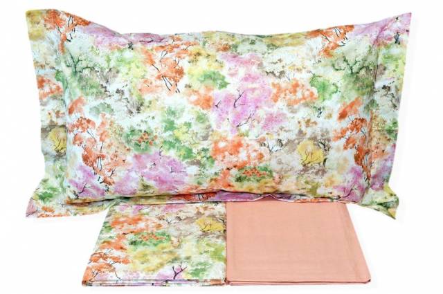 Vendita on line completo lenzuola matrimoniale mirabello modello trees variante 42v arancio - biancheria per la casa matrimoniale completo lenzuola 
