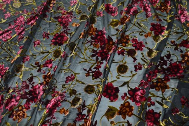 Vendita on line scampolo ciniglia devoreh fantasia rose - tessuti abbigliamento poliestere fantasia