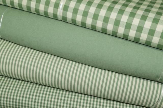 Vendita on line coordinati puro cotone riga quadretto e unito verde - tessuti arredo casa per tovaglie