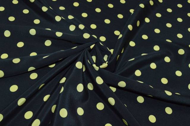 Vendita on line tessuto crepe de chine pura seta fondo nero pois giallo - tessuti abbigliamento sete fantasia