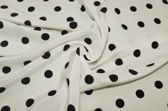 Vendita on line tessuto crepe de chine pura seta pois nero fondo bianco - tessuti abbigliamento sete fantasia