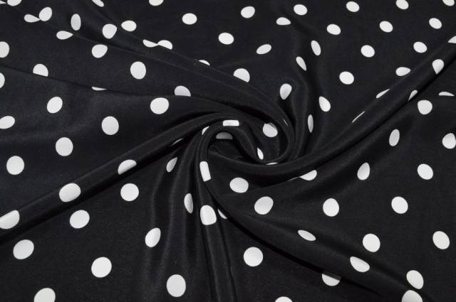 Vendita on line tessuto crepe de chine pura seta pois bianco fondo nero - tessuti abbigliamento sete fantasia