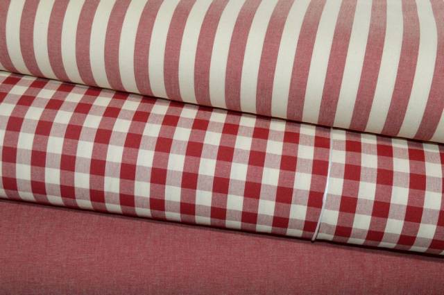 Vendita on line coordinati puro cotone riga quadretto e unito rosso - tessuti arredo casa per tovaglie