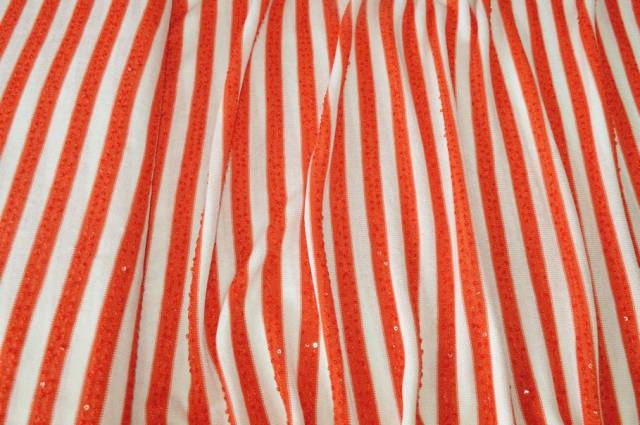 Vendita on line tessuto maglina rigato con paillettes applicate arancio - tessuti abbigliamento magline / jersey/tessuto in