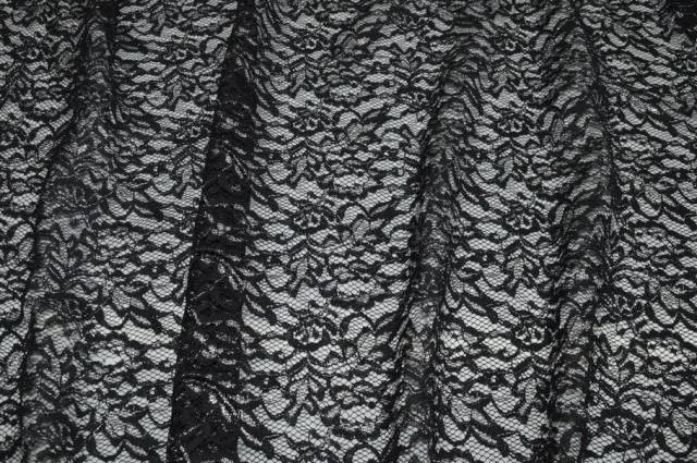 Vendita on line tessuto pizzo nero con applicazioni argento - tessuti abbigliamento ricamati e pizzi