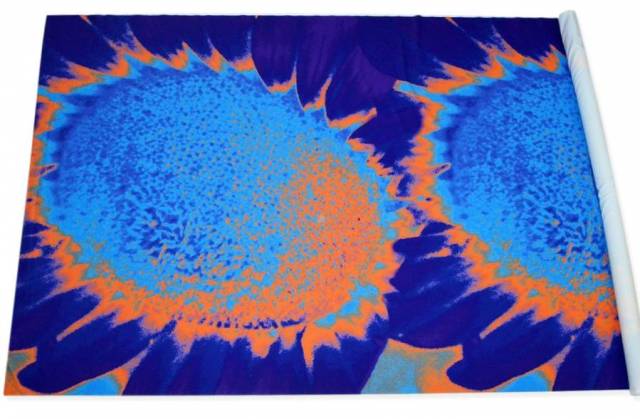 Vendita on line tessuto comfort fantasia astratta arancio viola - tessuti abbigliamento poliestere fantasia