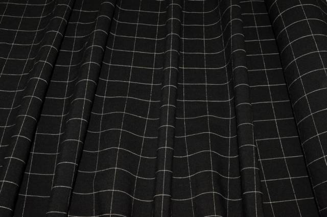 Vendita on line tessuto puro lino finestrato nero - tessuti abbigliamento lino