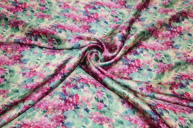 Vendita on line tessuto rasatello in viscosa e seta fantasia fiori fucsia - tessuti abbigliamento taffetas / rasi / shantung raso