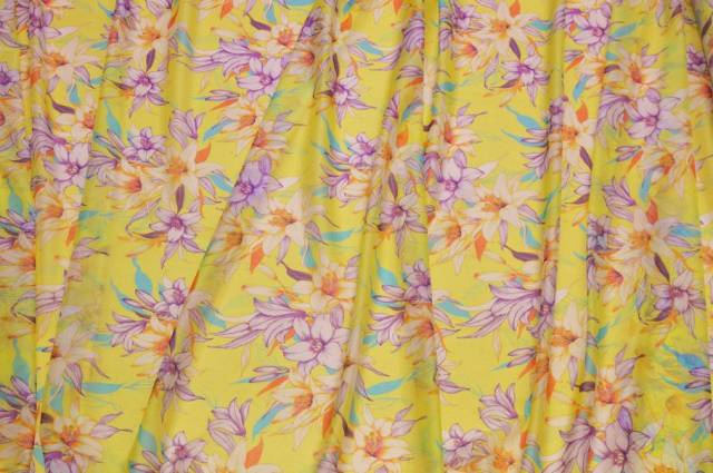 Vendita on line tessuto georgette seta stretch motivo floreale giallo - occasioni e scampoli tessuti fantasie 