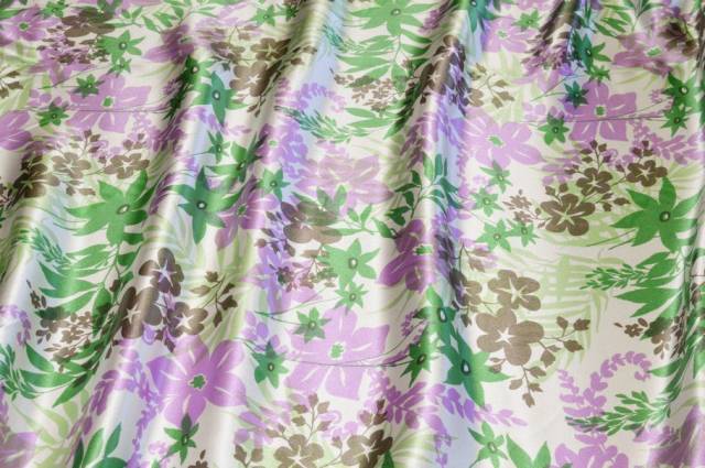 Vendita on line tessuto rasatello pura seta fiore verde lilla - tessuti abbigliamento taffetas / rasi / shantung raso