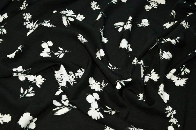 Vendita on line tessuto pura viscosa fantasia floreale bianco nero - prodotti