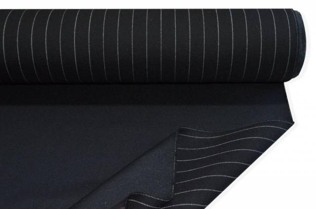 Vendita on line tessuto gabardine pura lana gessato nero adesivato - occasioni e scampoli tessuti 