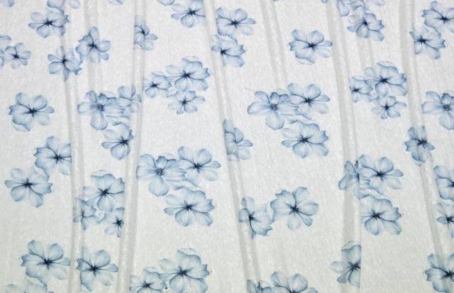 Vendita on line tessuto maglina puro lino fantasia fiore azzurro - occasioni e scampoli tessuti fantasie 