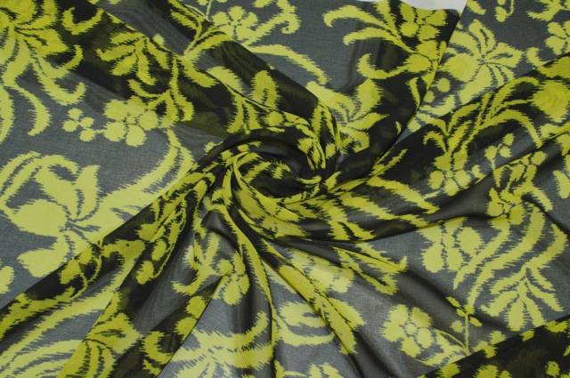 Vendita on line tessuto chiffon pura viscosa fantasia floreale lime - tessuti abbigliamento georgette / chiffon / dèvorè
