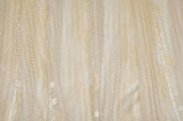 Vendita on line tessuto tenda organza beige con applicazioni in ciniglia - prodotti