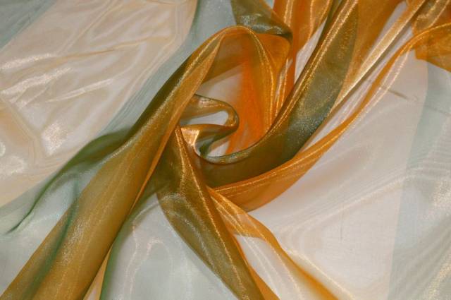 Vendita on line tessuto tenda organza fasce arancio verde - prodotti