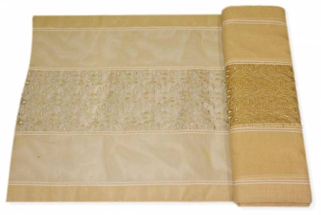 Vendita on line tessuto tendino organza ricamata ocra - tessuti per tendine metraggio a vetro larghezza cm 70