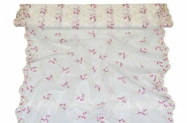 Vendita on line tessuto tendino tulle con fiore ricamato - tessuti per tendine metraggio a vetro larghezza cm 80