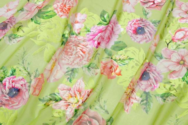 Vendita on line tessuto satin devoreh misto seta floreale verde - tessuti abbigliamento sete fantasia