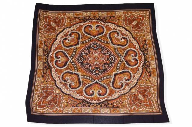 Vendita on line pannelli misto cashmere seta fantasia piazzata foulard beige arancio e nero - occasioni e scampoli lane e cashmere