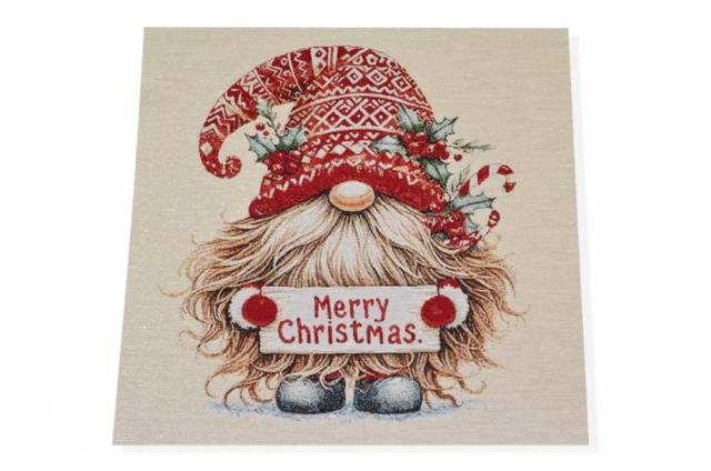 Vendita on line gobelin fantasia natale gnomo merry christmas 15264 misura cm 47x47 - tessuti arredo casa