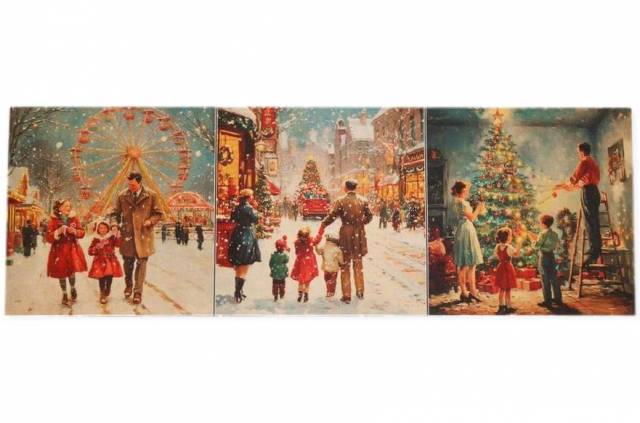 Vendita on line set 3 pannelli natale paesaggio disegno 1 misura cm 47x47 - ispirazioni
