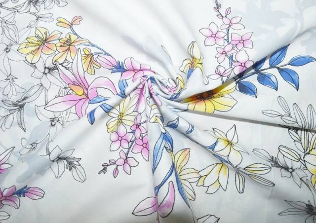 Vendita on line tessuto cotone stretch fantasia floreale fondo bianco - prodotti