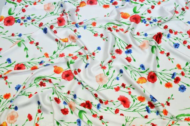 Vendita on line tessuto rasatello fantasia floreale fondo bianco - tessuti abbigliamento taffetas / rasi / shantung raso
