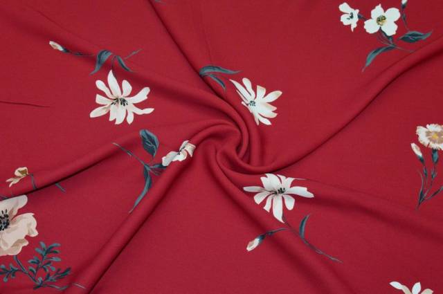 Vendita on line tessuto crepe viscosa fantasia floreale fondo rosso - tessuti abbigliamento viscosa