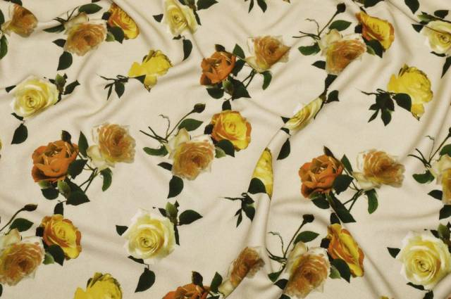 Vendita on line tessuto crepe pura viscosa fantasia rose gialle - tessuti abbigliamento viscosa