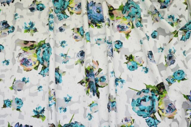 Vendita on line tessuto viscosa devoreh fiore azzurro - occasioni e scampoli tessuti fantasie 