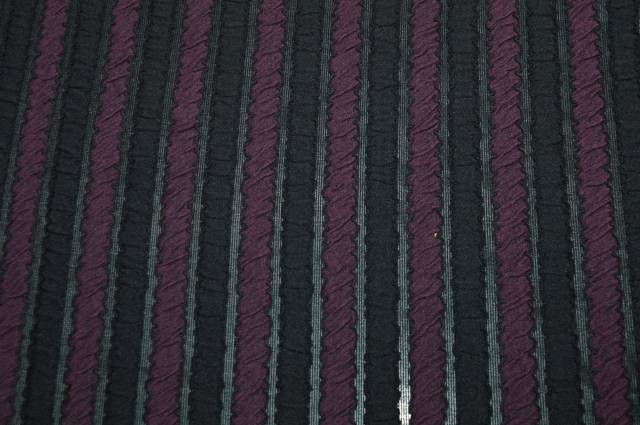 Vendita on line tessuto jersey nero a righe color prugna - tessuti abbigliamento poliestere fantasia