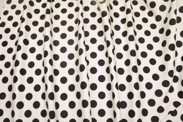 Vendita on line tessuto cotone stretch panna pois nero - cotoni