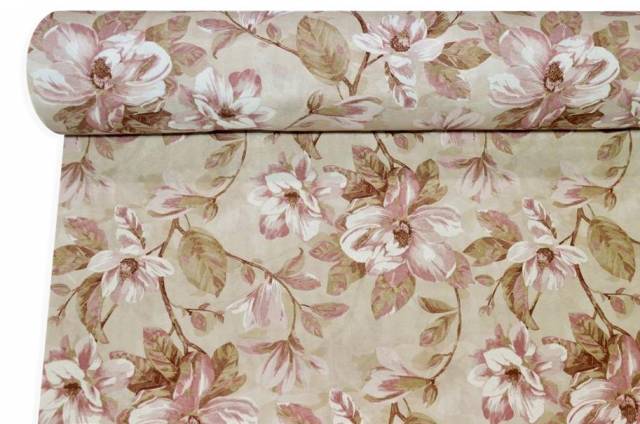 Vendita on line tessuto arredo fantasia magnolia rosa fondo beige - cotoni