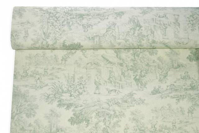 Vendita on line tessuto cotone panama toile de jouy salvia chiaro - cotoni de jouy