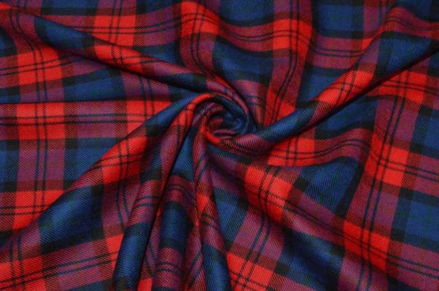Vendita on line tessuto tartan pura lana rosso blu - tessuti abbigliamento scacchi e scozzesi lana