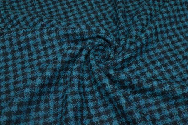 Vendita on line tessuto pura lana effetto boucle scacco azzurro - tessuti abbigliamento scacchi e scozzesi