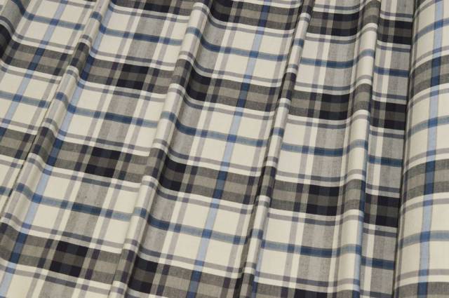 Vendita on line tessuto misto cotone lino scacco azzurro - tessuti abbigliamento lino