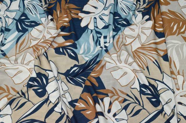 Vendita on line tessuto lino e cotone fantasia tropical blu - cotoni fantasie e frutti