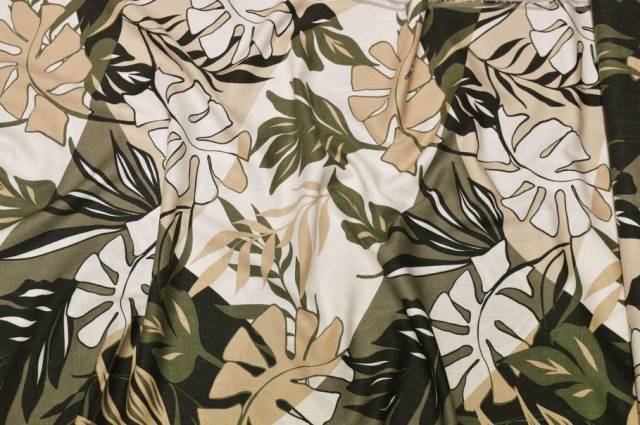 Vendita on line tessuto lino e cotone fantasia tropical verde - cotoni fantasie e frutti