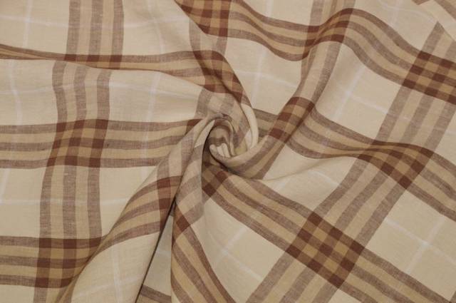 Vendita on line tessuto puro lino da camiceria scacco beige - occasioni e scampoli